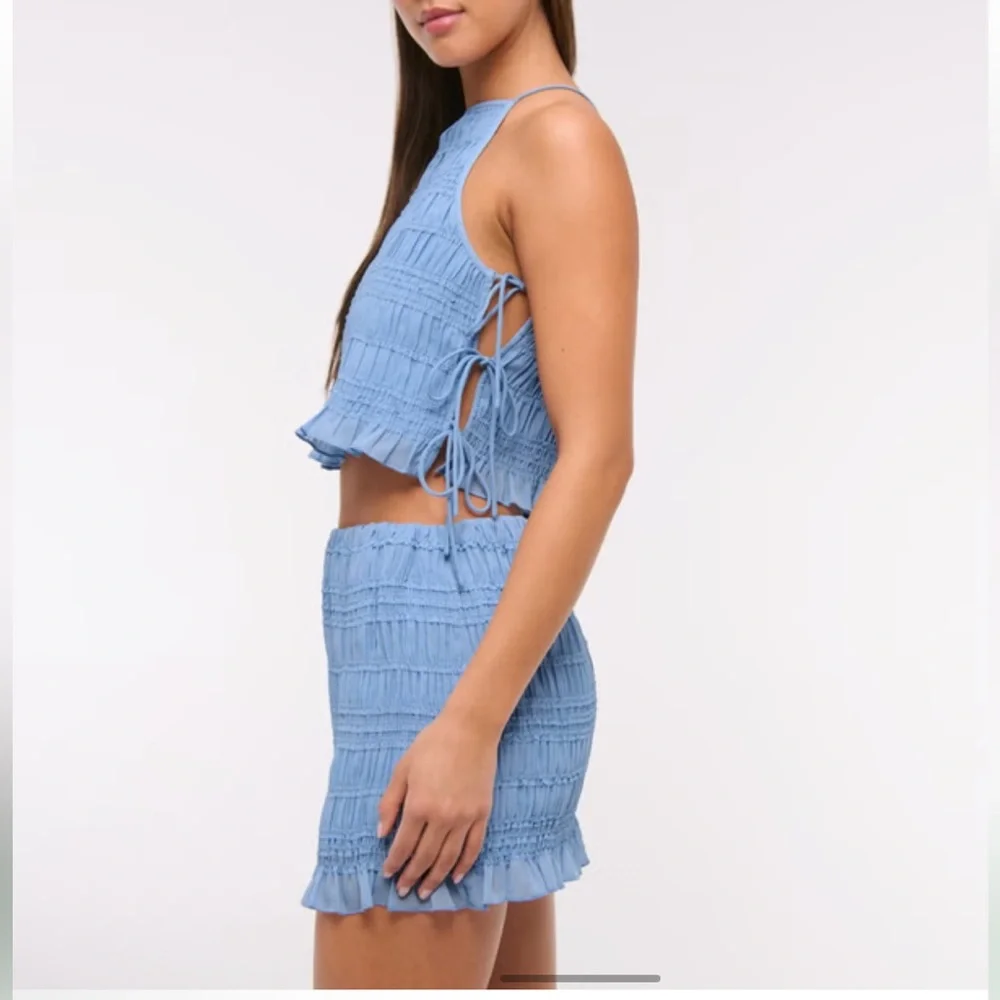 Abercrombie & Fitch Light Blue ruched Ruffled Mini Skirt skort 38077 - Picture 3 of 11